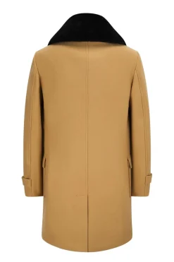 Manteau boutonné col à fourrure