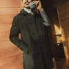 Manteau trench droit à empiècement à carreaux