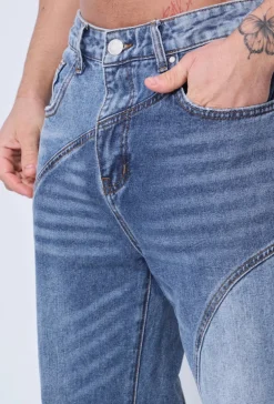 Pantalon bi-couleur en jean coupe large