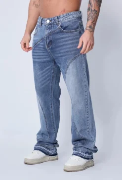 Pantalon bi-couleur en jean coupe large