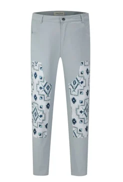Pantalon droit uni avec patch géométrique