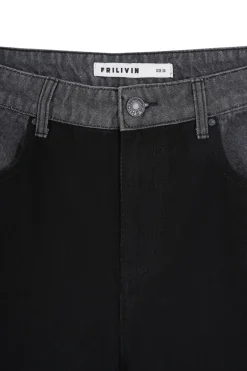 Pantalon en jean bi couleur coupe droite