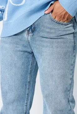 Pantalon en jean bi couleur coupe droite