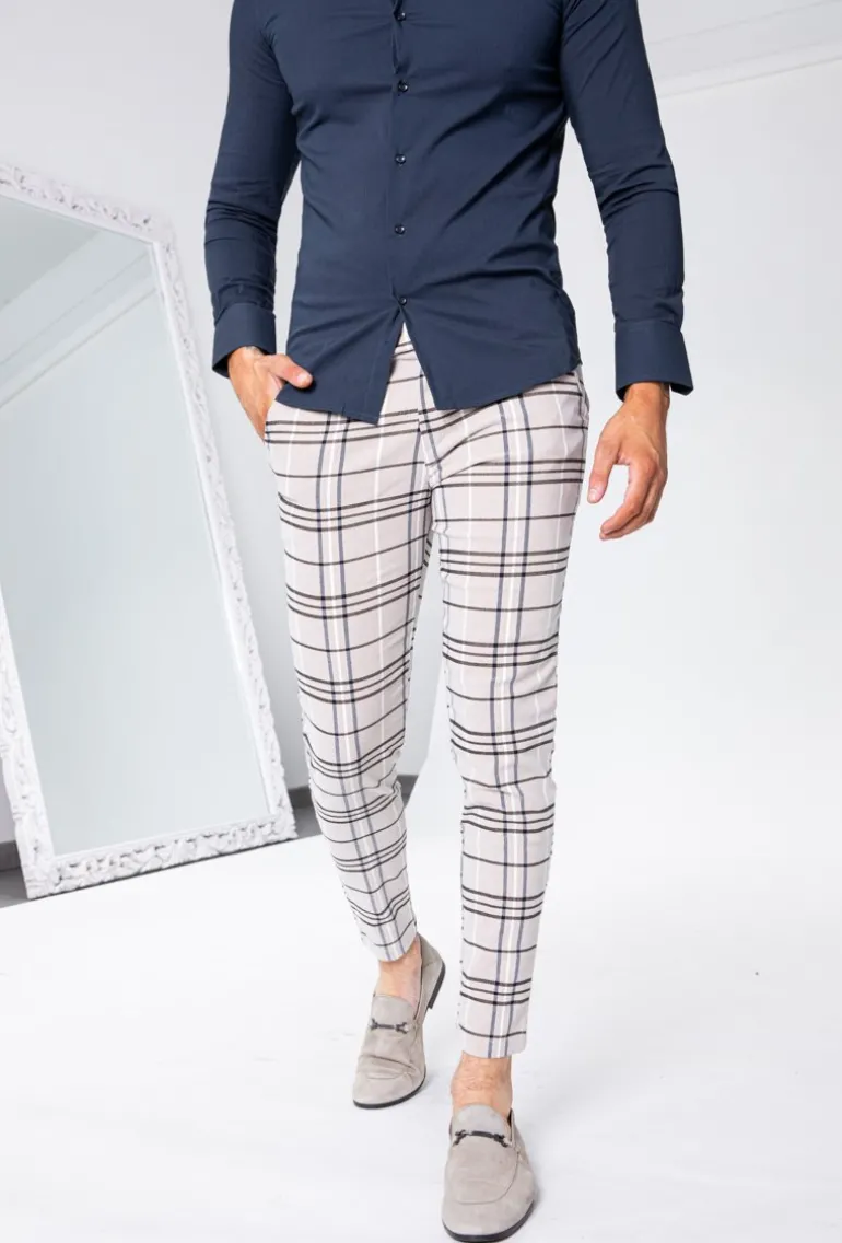 Pantalon ultra stretch à motif carreaux