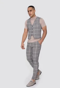 Pantalon ultra stretch à motif carreaux