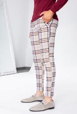 Pantalon ultra stretch à motif carreaux