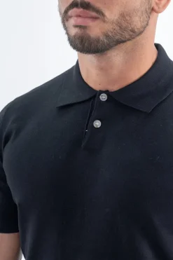 Polo boutonné manches courtes uni en maille