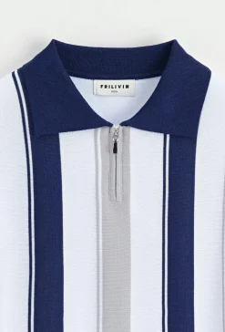 Polo en maille à manches courtes avec bandes verticales contrastées noires