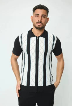 Polo manches courtes à zip en rayures