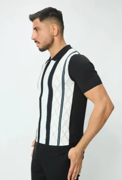 Polo manches courtes à zip en rayures