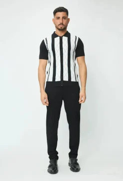 Polo manches courtes à zip en rayures
