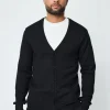 Pull cardigan boutonné couleur uni