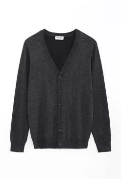 Pull cardigan boutonné couleur uni