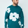 Pull col rond à motif grandes fleures