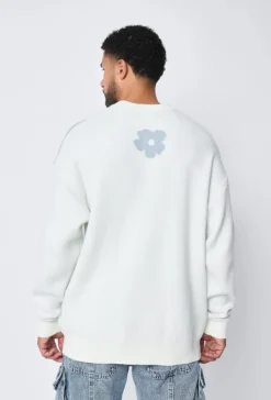 Pull col rond à motif grandes fleures