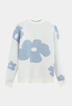 Pull col rond à motif grandes fleures