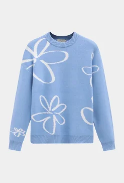 Pull col rond à motif grandes fleures