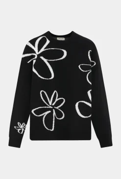 Pull col rond à motif grandes fleures