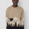Pull col rond à motif montagne net