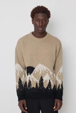 Pull col rond à motif montagne net