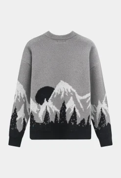Pull col rond à motif montagne net