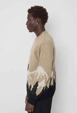 Pull col rond à motif montagne net
