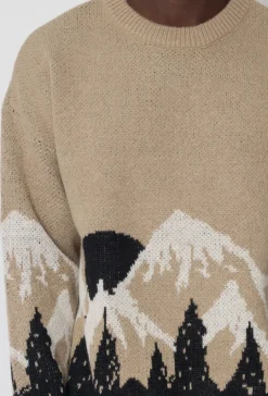 Pull col rond à motif montagne net
