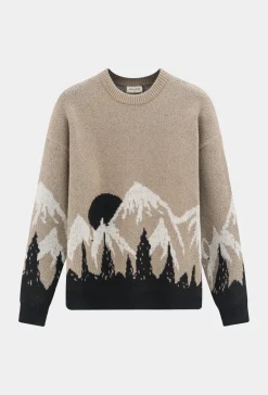 Pull col rond à motif montagne net
