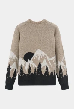 Pull col rond à motif montagne net