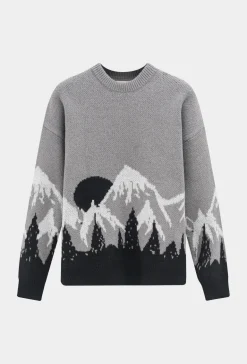 Pull col rond à motif montagne net