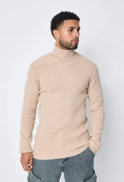Pull col roulé maille cotelé