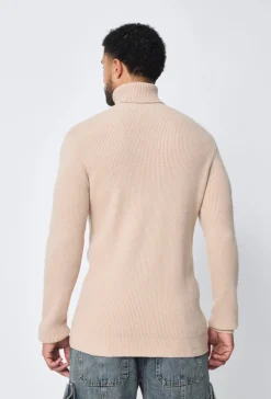 Pull col roulé maille cotelé