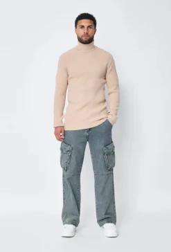 Pull col roulé maille cotelé