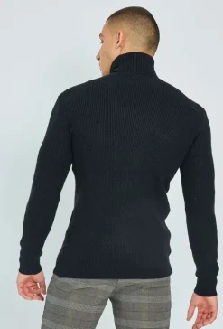 Pull col roulé maille cotelé