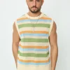 Pull sans manche en maille rayé