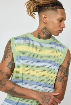 Pull sans manche en maille rayé