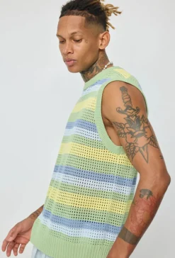 Pull sans manche en maille rayé