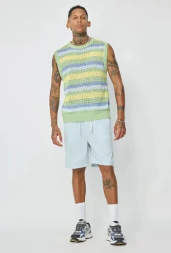Pull sans manche en maille rayé