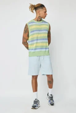 Pull sans manche en maille rayé
