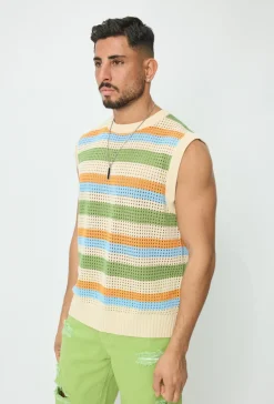 Pull sans manche en maille rayé
