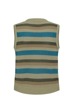 Pull sans manche en maille rayé
