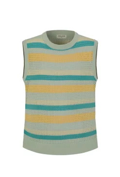 Pull sans manche en maille rayé