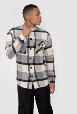 Surchemise cintrée à col mao avec motif à carreaux