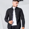 Surchemise jean cintrée à col classique avec finition usée