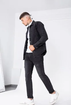 Surchemise jean délavé avec finition usée