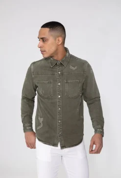 Surchemise jean délavé avec finition usée
