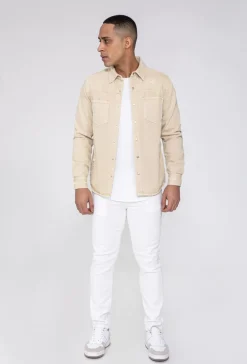 Surchemise jean délavé avec finition usée