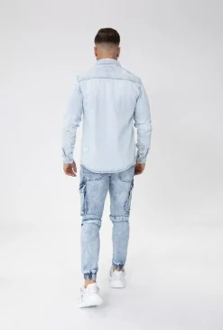 Surchemise jean délavé avec finition usée