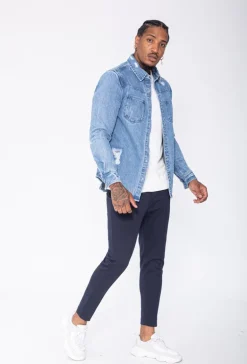 Surchemise jean délavé avec finition usée