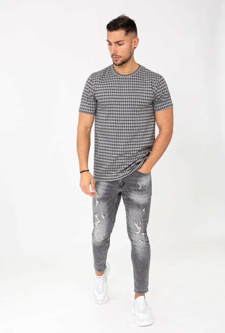 T-shirt à carreaux pieddepoule